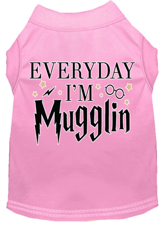 Everyday I'm Mugglin Screen Print Dog Shirt Light Pink XXXL